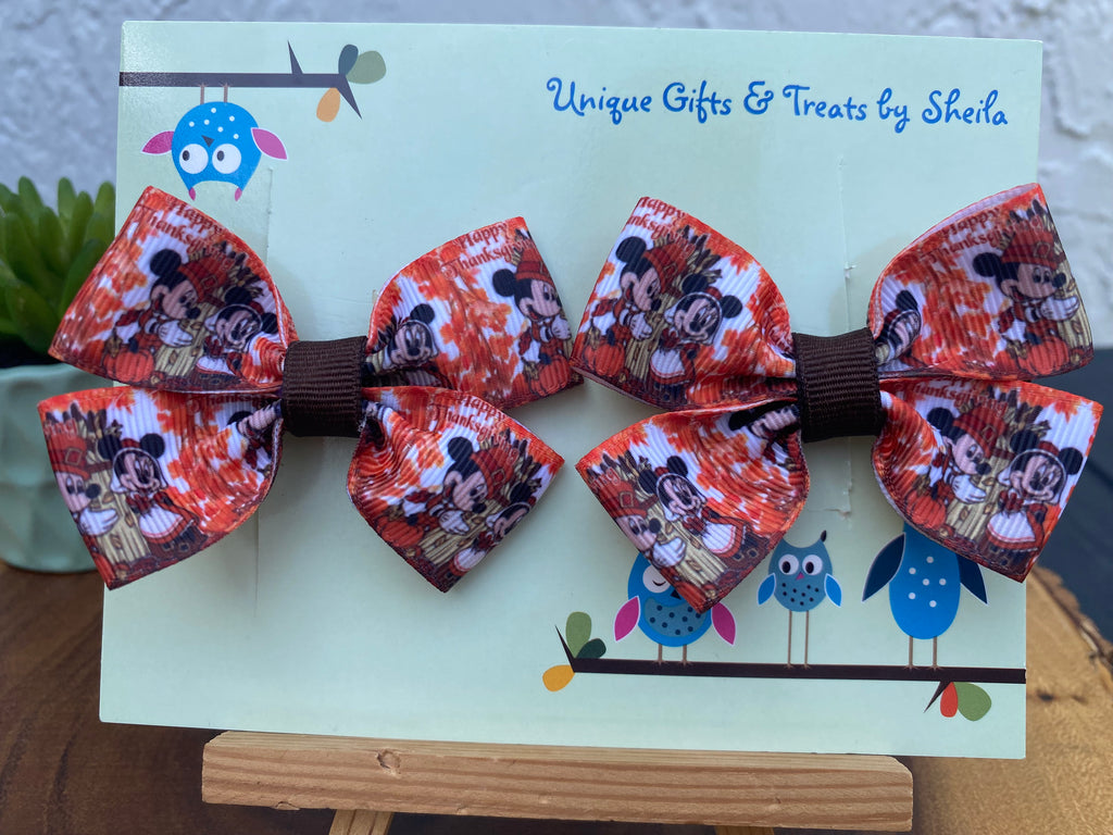 Mickey and Minnie Pilgrims Hairbows; Thanksgiving Hairbows