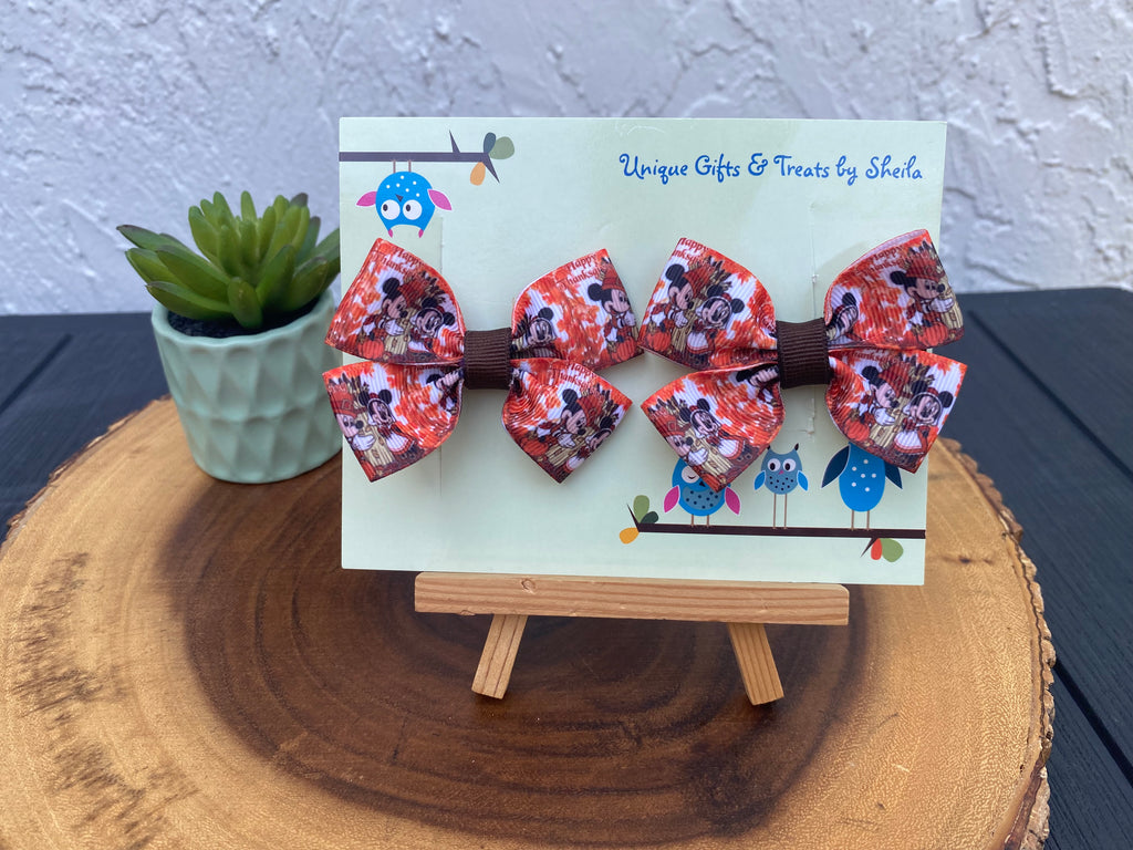 Mickey and Minnie Pilgrims Hairbows; Thanksgiving Hairbows