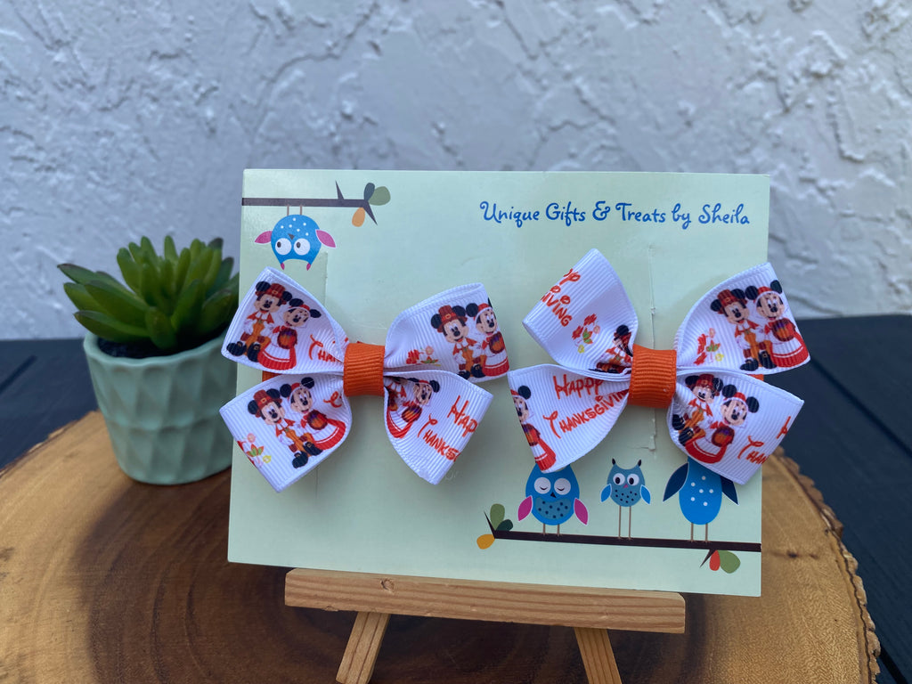 Mickey and Minnie Pilgrims Hairbows; Thanksgiving Hairbows