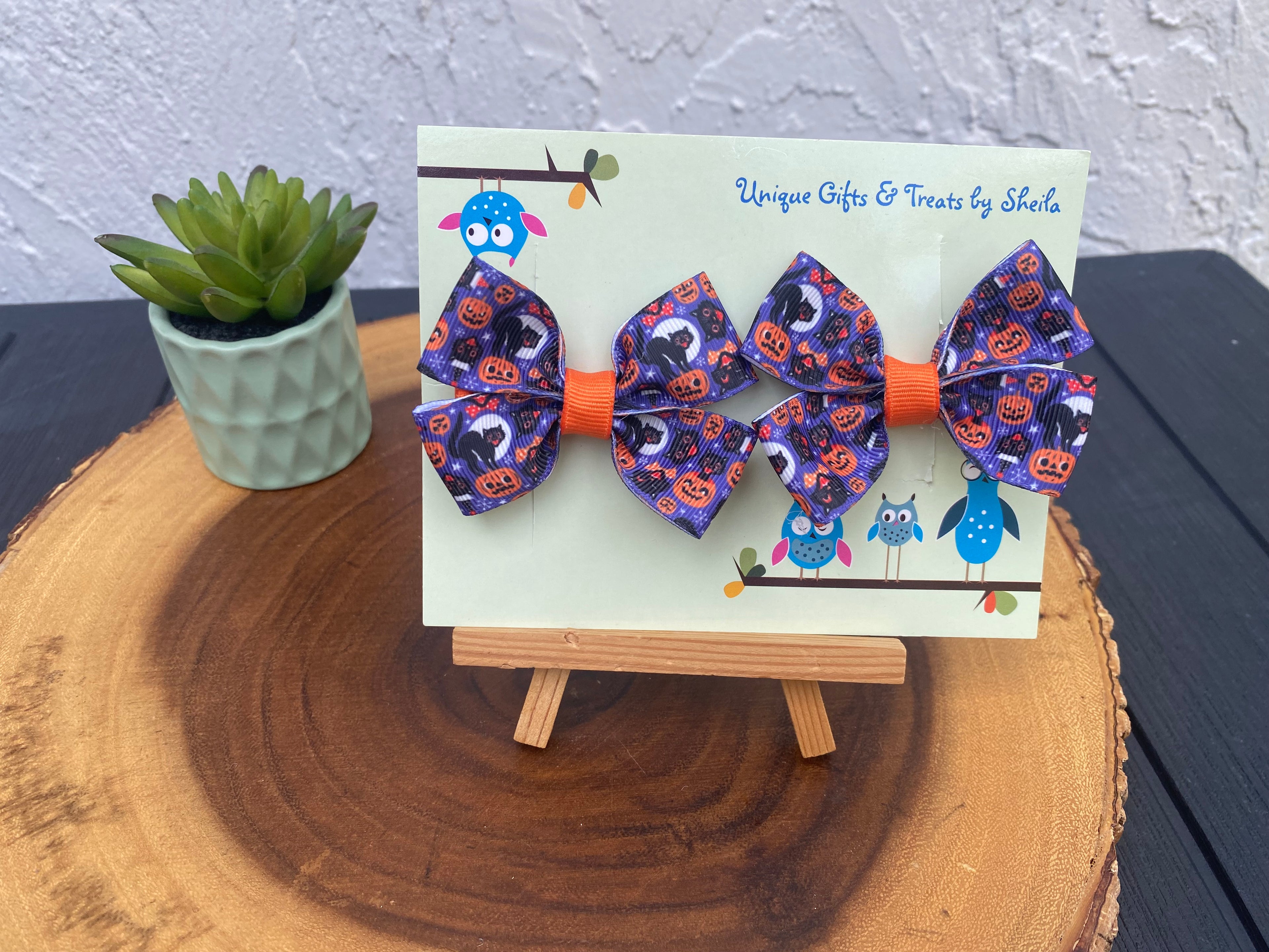Retro Halloween Hairbows; Black Cat and Pumpkin Hairbows
