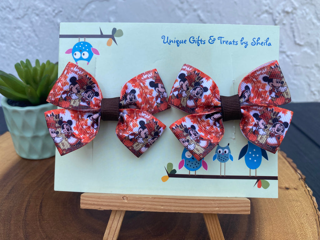 Mickey and Minnie Pilgrims Hairbows; Thanksgiving Hairbows