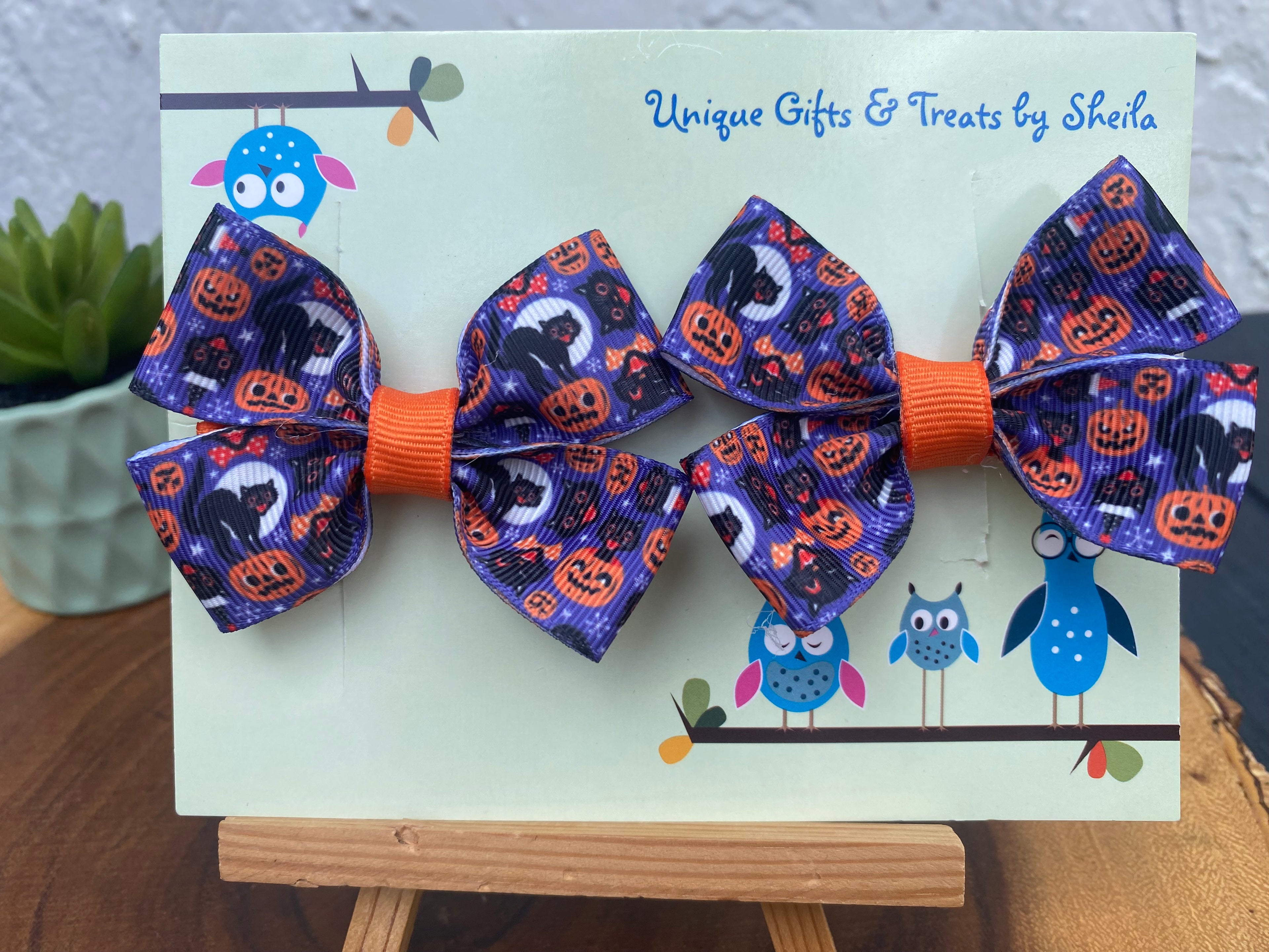 Retro Halloween Hairbows; Black Cat and Pumpkin Hairbows