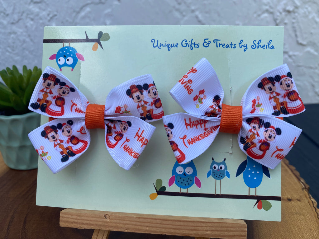 Mickey and Minnie Pilgrims Hairbows; Thanksgiving Hairbows