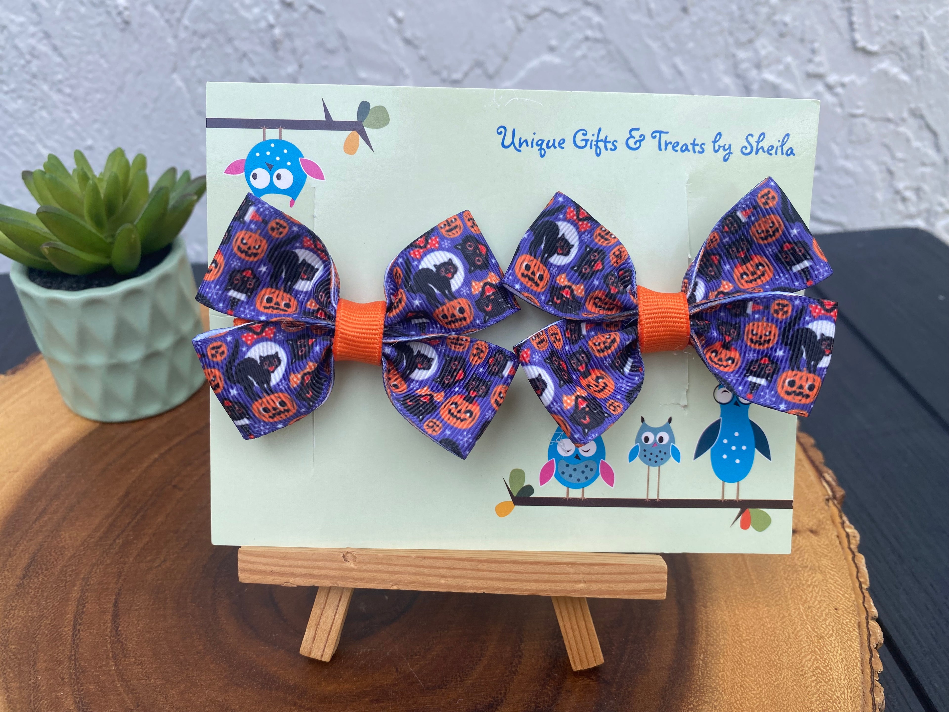 Retro Halloween Hairbows; Black Cat and Pumpkin Hairbows