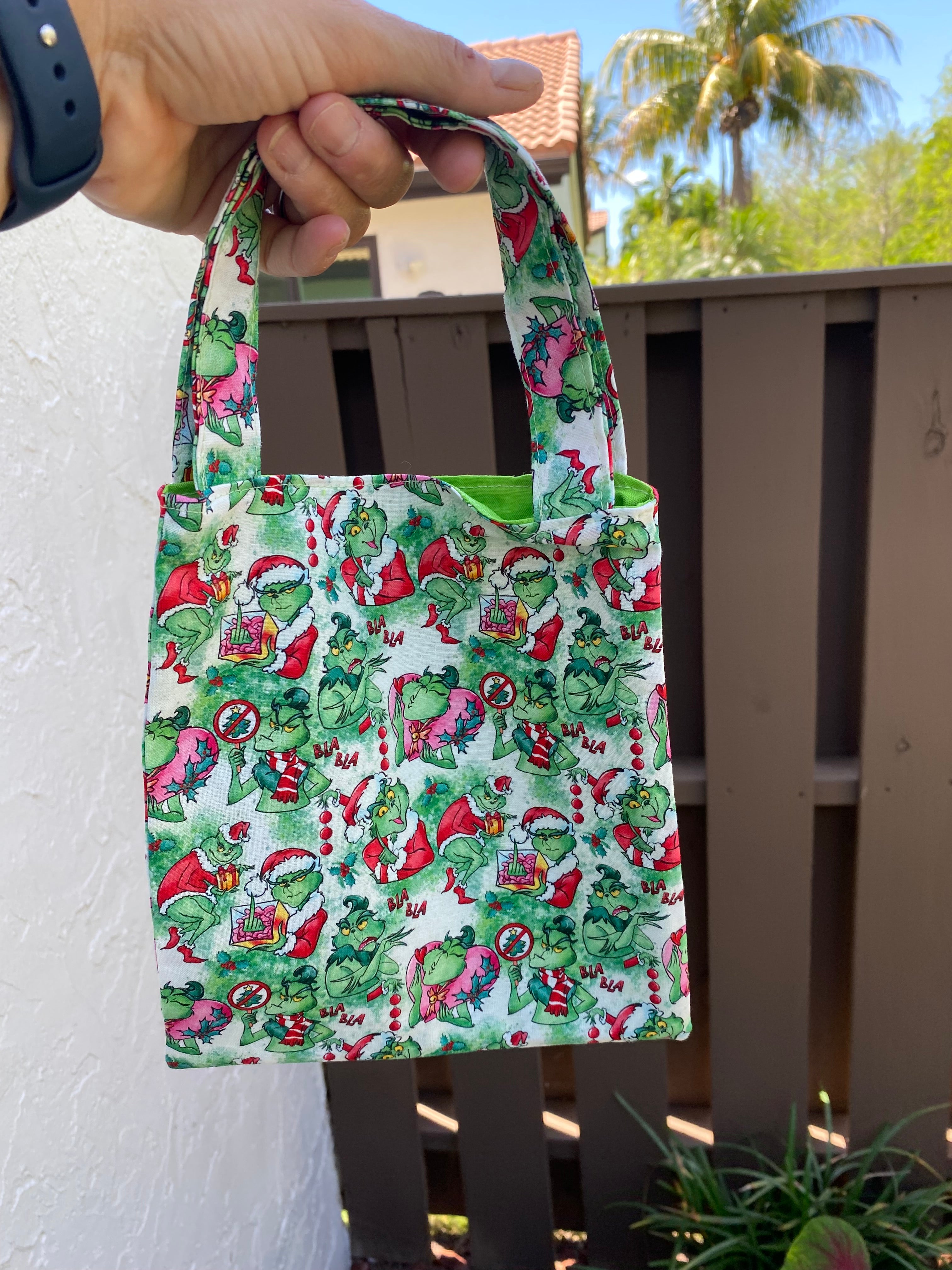 Green Christmas Monster Gift Bag; Tote