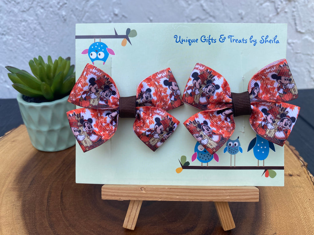 Mickey and Minnie Pilgrims Hairbows; Thanksgiving Hairbows