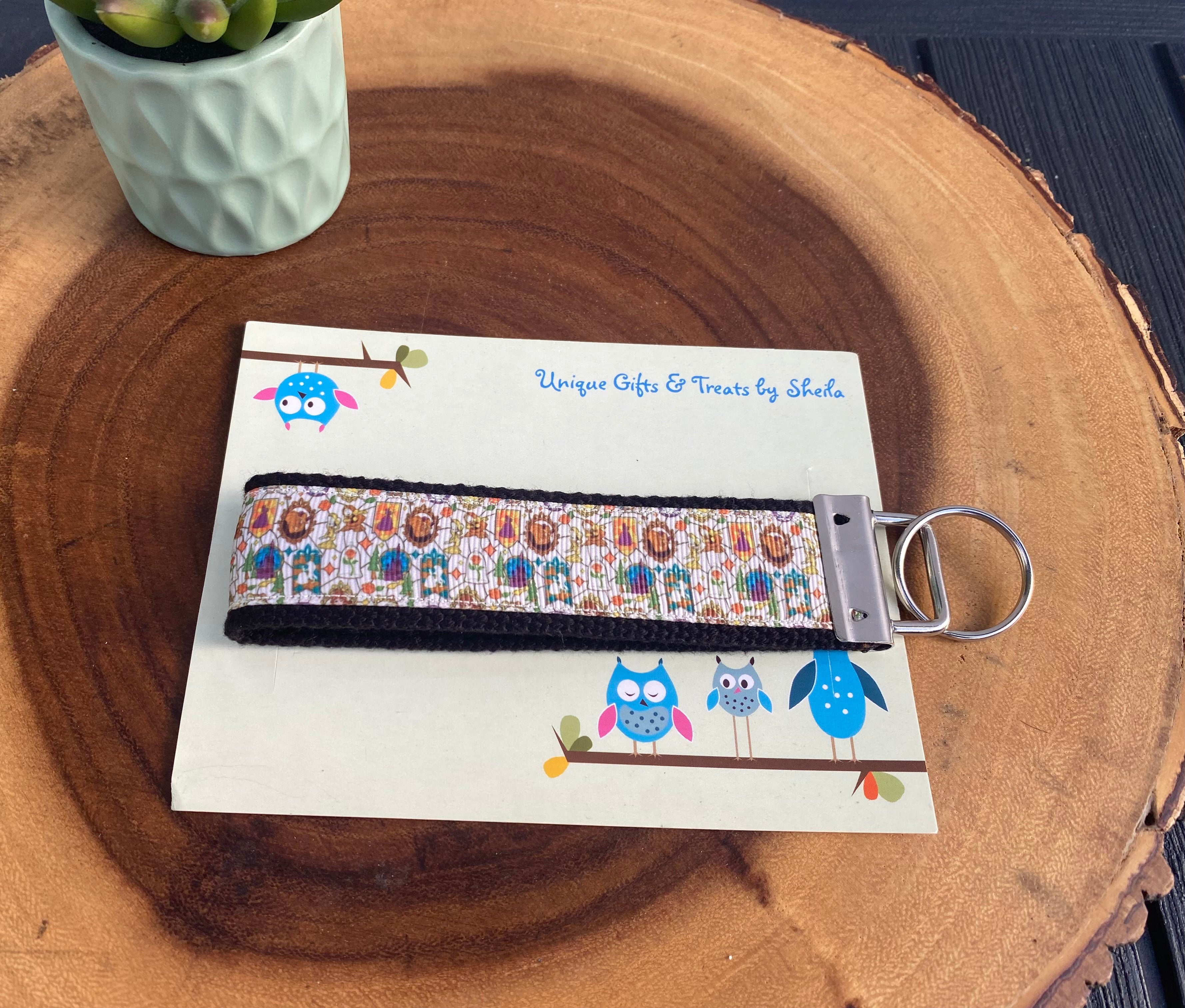 Beauty and the Beast Stained Glass Keychain; Keyfob