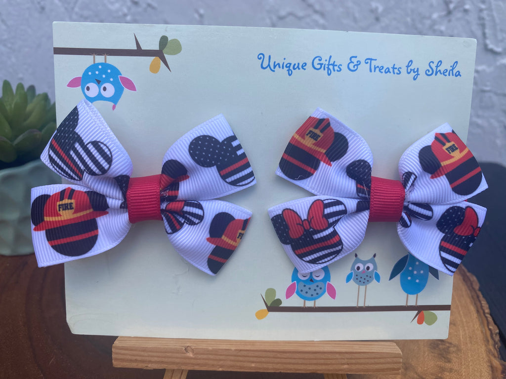 Mickey Mouse Firefighter Hairbows