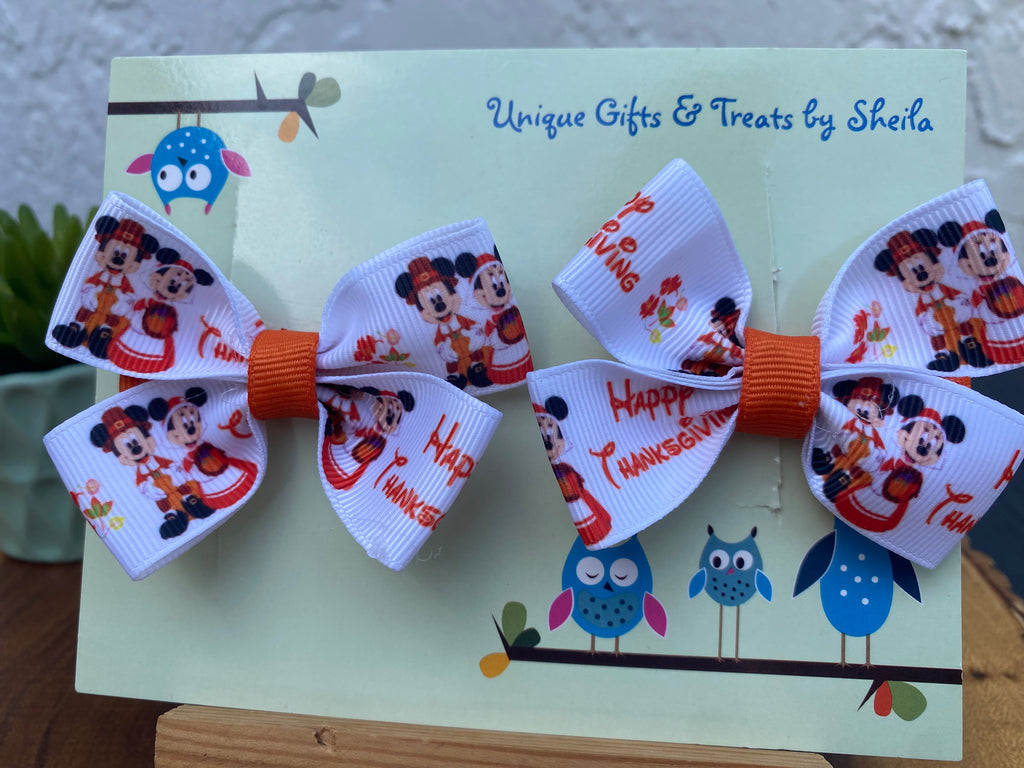 Mickey and Minnie Pilgrims Hairbows; Thanksgiving Hairbows