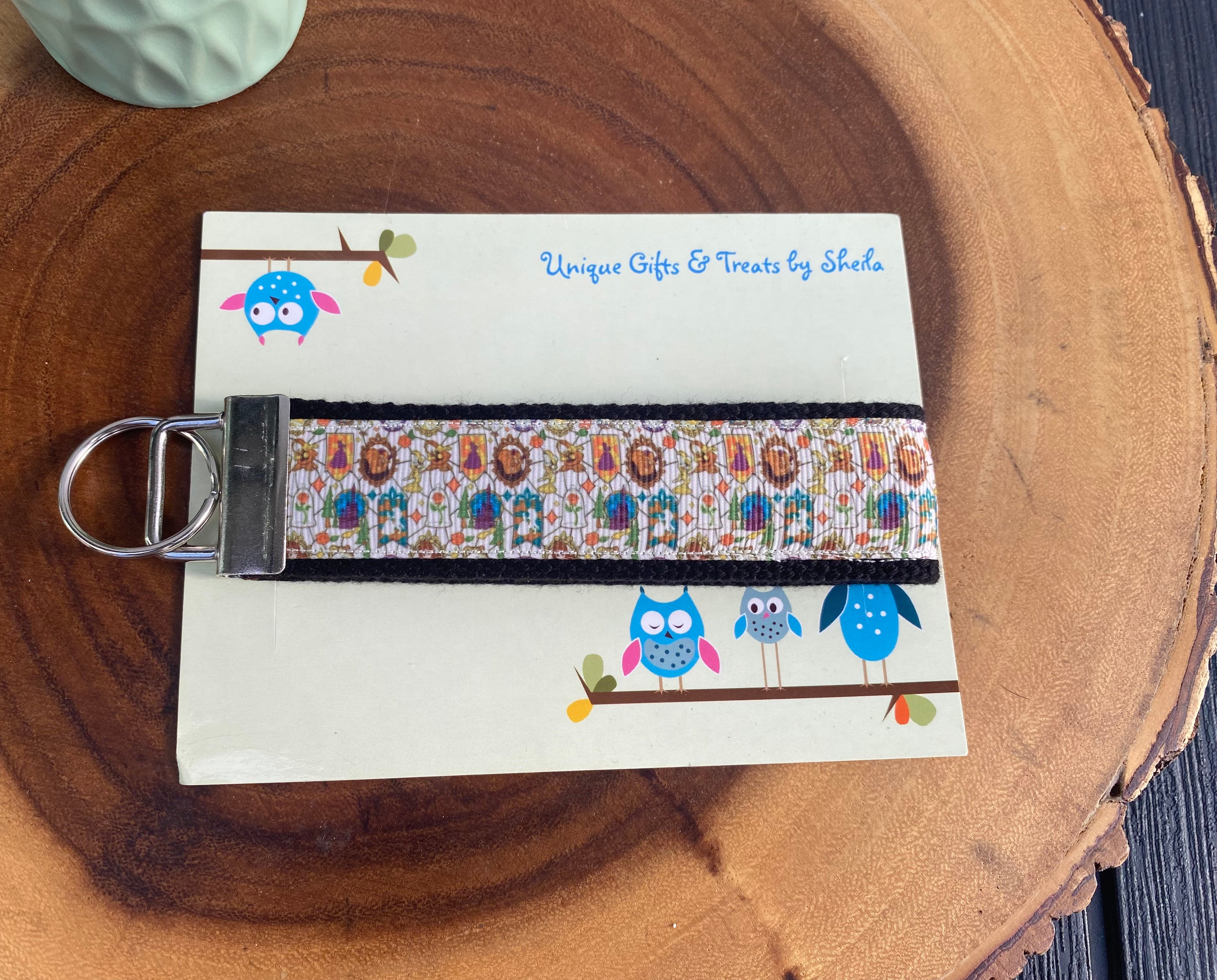 Beauty and the Beast Stained Glass Keychain; Keyfob