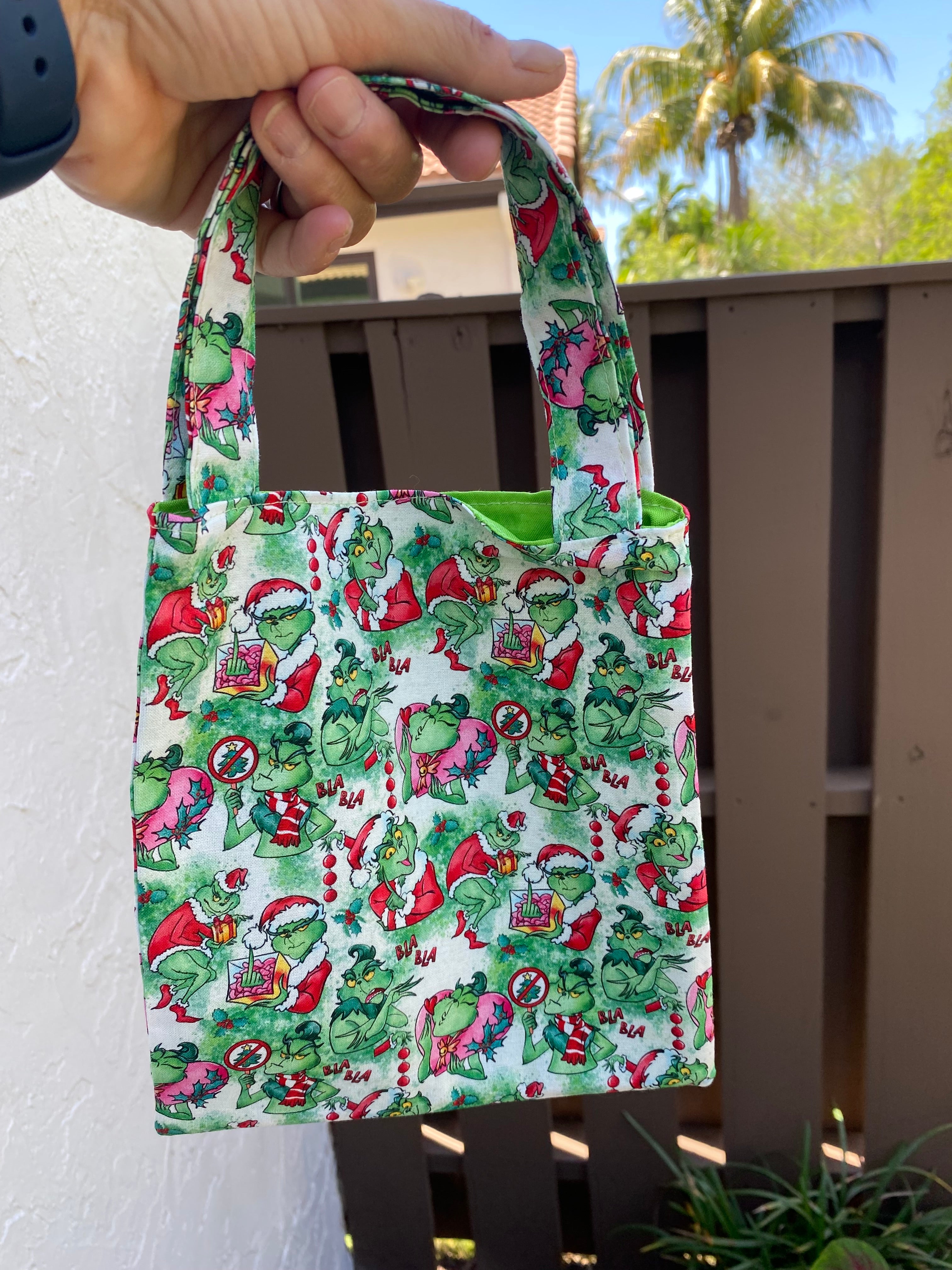 Green Christmas Monster Gift Bag; Tote